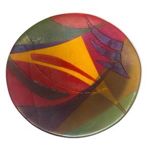 Signed Lynn Latimer Studios Fused Dichroic Iridescent Art Glass 8" Bowl / Plate